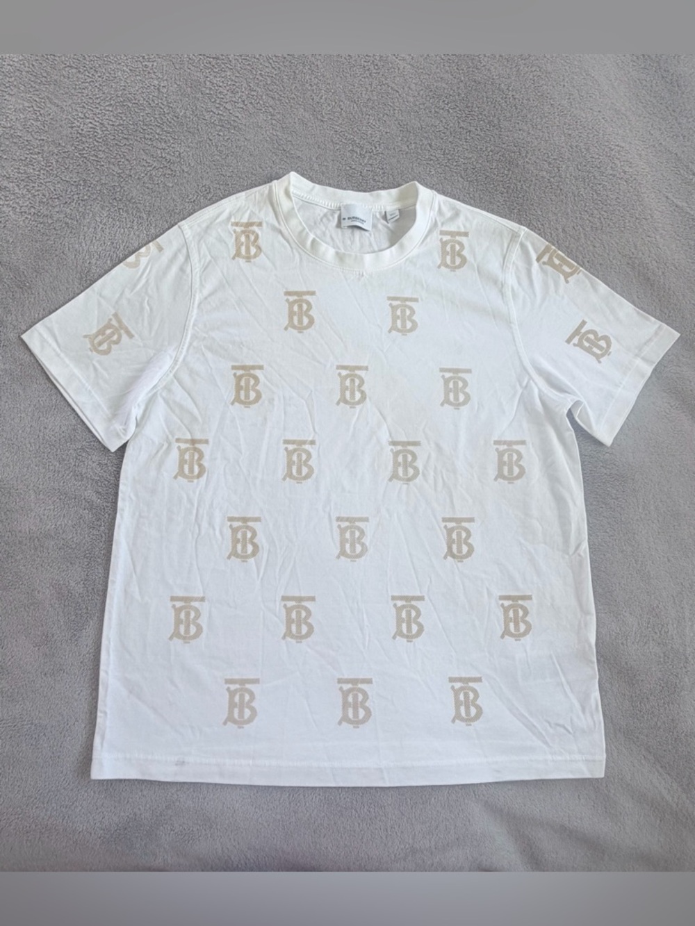 Burberry White Beige TB Logo Corton T Shirt Size M
